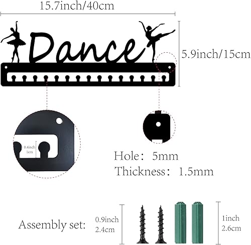 CREATCABIN Porta Medaglie Ballerino Danza Medaglie Appendiabiti Espositore Parete Montaggio Appendiabiti Decor Nero Robusto Porta per Corridori Casa Porta Badge Medaglia Appendere sopra 15 medaglia - Ysert