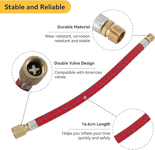 Tubo di Prolunga per Pompa da Bici, 2 Pezzi 16,6 Cm/6,5 Pollici Tubo di Prolunga per Pompa da Bici Tubo di Gonfiaggio a Doppia Valvola in Nylon Rame per Pompa da Bici - Ysert