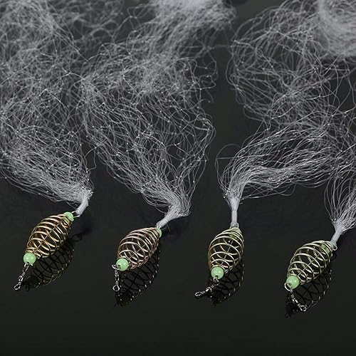Vbest life Reti da Pesca durevoli 4 Pezzi, Rete da Pesca a Molla in Rame con Accessori Perline Luminose per la Pesca Notturna(8#) - Ysert