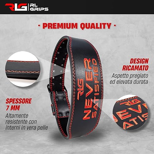 RL Grips® Cintura da Palestra in Pelle per Bodybuilding - Supporto Lombare Imbottito in Pelle per Sollevamento Pesi, Sollevamento Pesi Olimpico e Fitness - Ysert