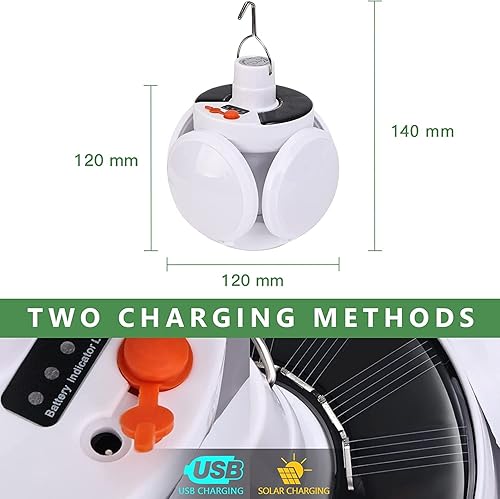 Lanterna da Campeggio a Led Solare, Luce da Campeggio 5 Modalità di Illuminazione, Lampade Ricaricabili da Esterno IPX7 Impermeabile per Tenda Campeggio Pesca Emergenza - Ysert