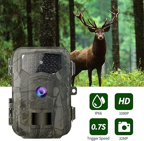 Fototrappola Victure Fotocamera Caccia 32MP 1080P HD Impermeabile IP66 Fototrappola Infrarossi Invisibili con 0.7s Velocità di Innesco Fino a 85ft/22m con Scheda da 32GB - Ysert