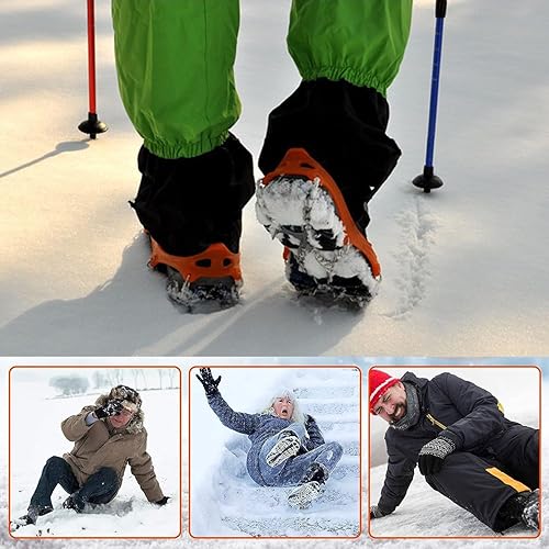 Ramponi da Ghiaccio Antiscivolo, Ramponi Antiscivolo Per Scarpe, Ramponcini Scarponi Neve Ghiaccio, Adatto Per Scarpe da Neve, Scarpe da Trekking, Scarpe Di Cuoio, Scarpe Sportive (Arancia) - Ysert