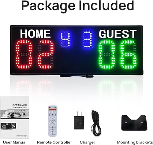 GAN XIN Tabellone Segnapunti Elettronico, Tabellone Segnapunti Digitale di Tennis con Telecomando e Orologio per Tennis, Baseball - Ysert