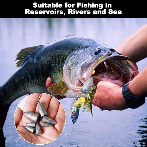 50 pesi da pesca a proiettile con anima in plastica, 100 perline, 20 girevoli, in ferro, 3,5 g, 5 g, 7 g, 10 g, 14 g, 20 g, 30 g, per pesca in acqua dolce e salata - Ysert