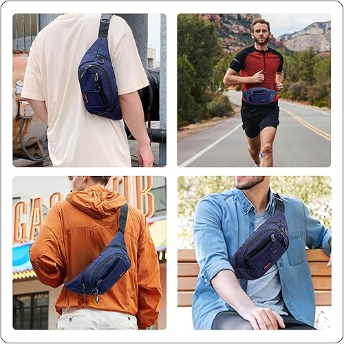 Marsupio Uomo Donna Unisex, Marsupio Sportivo Grande con 4 Zip Tasche, Marsupio con Cinturino Regolabile e Fibbia a Sgancio Rapido, per Allenamento All'aperto Escursionismo Campeggio, Blu - Ysert