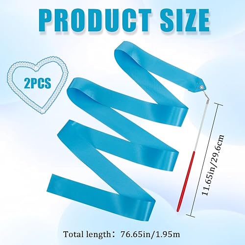 CREATCABIN 2Pcs Nastri da Danza in Policotone Nastri per Ginnastica Blu Streamer per Ginnastica Ritmica Nastri Rotanti con Bacchetta per Spettacoli di Talento Danza Artistica Circo Bastone di 1.95 m - Ysert