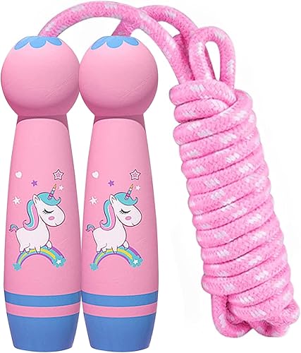 Corda per saltare per bambini, corda per saltare ragazze, corda per saltare con manico in legno, Speed Jump Rope, regolabile in cotone, ideale per l'allenamento fitness per ragazze e ragazzi - Ysert