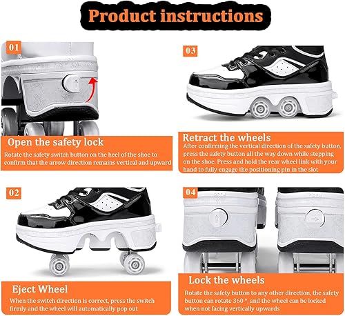 Deformation Roller Scarpe, Unisex Skate Scarpe Pop Out Ruota Roller Skate Scarpe Automatiche Walking Scarpe Invisibile Pulley Pattini Pattini - Ysert