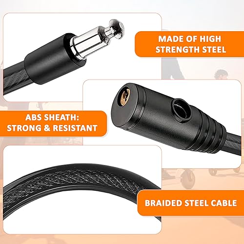 Lucchetto monopattino elettrico doppia sicurezza 2 pezzi cavo in acciaio resistente 60 cm serratura a chiave avanzata sicuro robusto pratico facile da riporre nero - Ysert