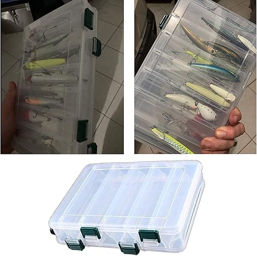 2pcs Scatola da Pesca, scatole di plastica da Pesca a Doppia Faccia per Esche Artificiali con 10 Scomparti per Kit Accessori da Pesca(20 * 17 * 4.5cm) - Ysert