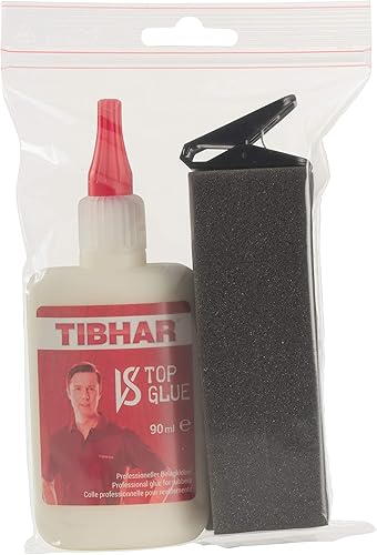 Tibhar Nastro adesivo per ping-pong per rivestimenti e ping-pong, set di colla VS Top Glue, 90 ml e nastro per bordi Evolution, 5 m, 12 mm, nero - Ysert