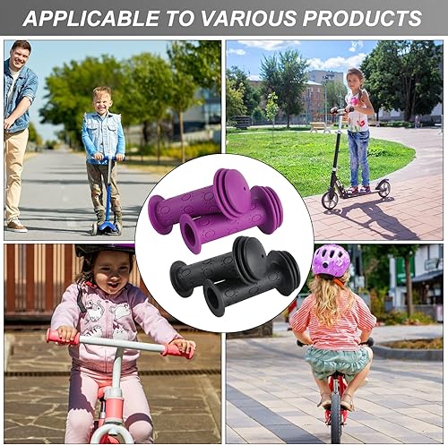 2 Paia Manopole Bici, Maniglie per Bicicletta Bambini, 22mm Manopole Impugnature per Manubrio Biciclette, Manopole Gomma Antiscivolo, Impugnatura per Manubrio Bicicletta Bambini - nero, viola - Ysert