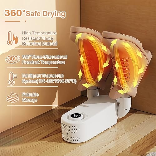 Dryer elettrico per scarpe con timer intelligente, design pieghevole e asciugatura rapida, luce UV + carbone attivo, doppio antibatterico, efficace eliminazione degli odori per scarpe, cappelli e - Ysert