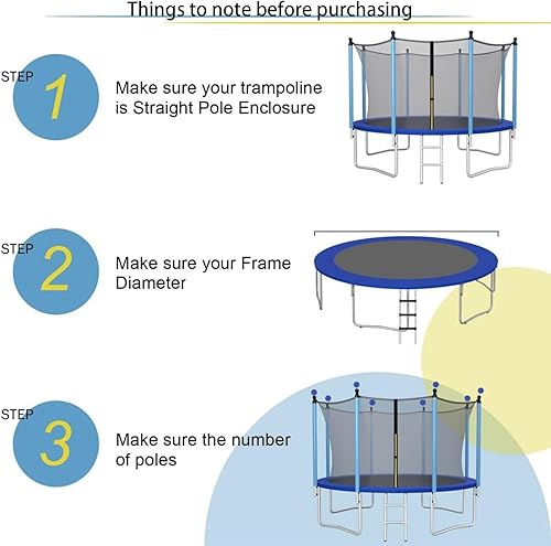 Rete di Ricambio per Trampolino, Rete di Sicurezza per Trampolino con Cinghie Regolabili E Cerniere, Rete di Sicurezza da 6/8/10/12/14/15 Piedi per Trampolini Rotondi a 6 Pali(8ft) - Ysert