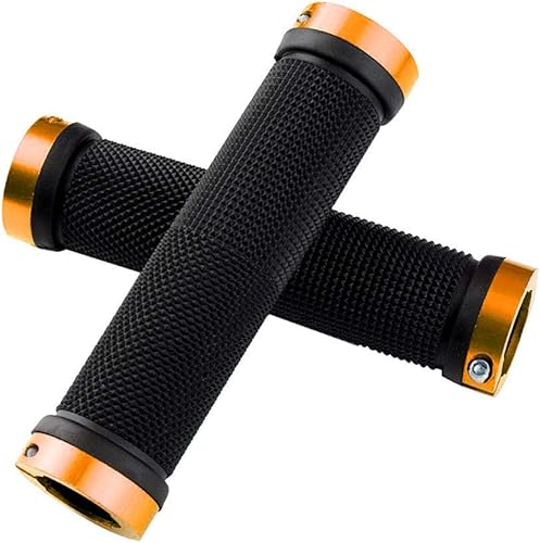 1 Paio Professionale Impugnature Bici, Manopole MTB Ergonomiche, Manopole Bici Gomma, Manopole Manubrio Bici, Impugnature Bicicletta per Diametro Esterno di 22mm (Dorato) - Ysert
