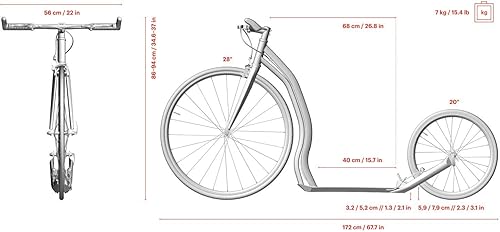 Wolfer Monopattino – fino a 120 kg – Monopattino con pneumatici 28/20 – Scooter per adulti veloce in lega di alluminio, peso 7 kg - Ysert