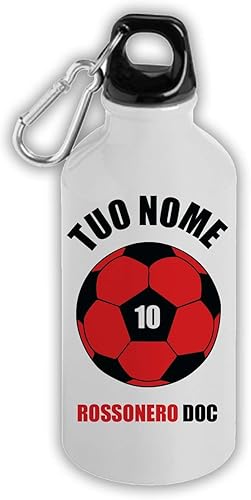 Borraccia Termica Milan Calcio personalizzabile con nome e numero in alluminio termico capacità 500 ml idea regalo Tifoso Milanista - Ysert