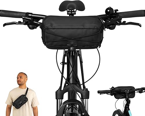 Borsa Manubrio Bici Impermeabile Nero - Arlo - 2 in 1 Borsa Bici e Tracolla - Borsa Bikepacking per Manubrio Anteriore - Borsa per Bicicletta - Resistente all'Acqua - Ysert