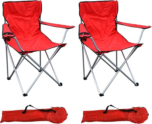 2 sedie da pesca, da campeggio, da regista, colore rosso, con portabicchieri e custodia, portata fino a 120 kg - Ysert