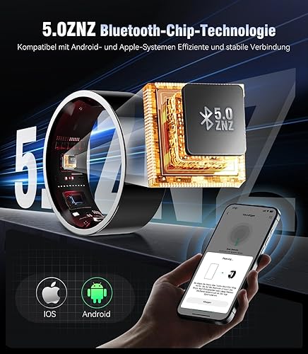 Anello intelligente Android e iOS 2024. Dati di misurazione accurati certificati SGS: anello per uomo e donna. Nuovo chip Bluetooth 5.0 ZNZ – connessione stabile: tracker del sonno, anello - Ysert