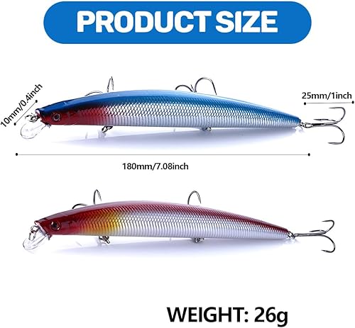 2 Pezzi Artificiali Spinning Mare, Esche Artificiali da Pesca, Esche da Pesca Bionica, Esche Galleggianti da Pesca con Gancio a Drilling per Pesci Predatori - Ysert