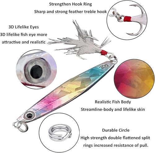 Set di 6 esche da pesca, in Metallo Cucchiai da Pesca con Piuma per Trota con ami alti, Esche Duro in Plastica Artificiali Esche Set per Acqua Dolce Salata - Ysert