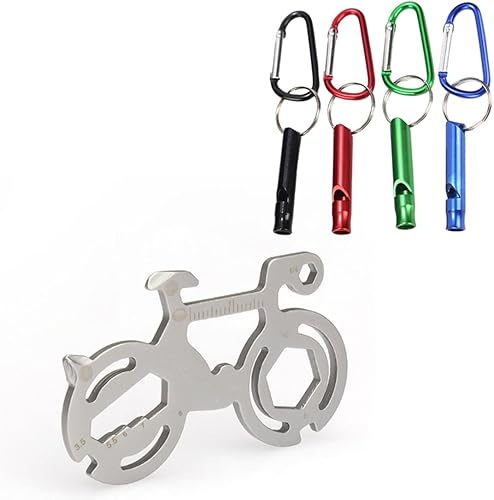 Attrezzo Multiuso per Bicicletta, Attrezzo per Bici con 4 Attrezzo per Chiave a Fischio in Alluminio, Mini Attrezzo Multiuso per Bicicletta 12 in 1 per Escursionismo(Acciaio Inossidabile) - Ysert