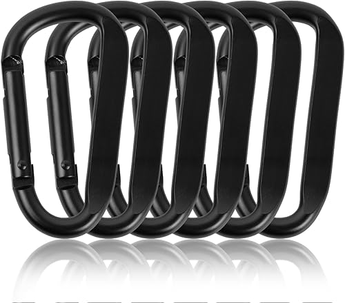 6 moschettoni a vite 68 mm, set di moschettoni, moschettoni in alluminio nero per amaca, portachiavi, campeggio, pesca - Ysert