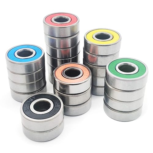 24 Cuscinetti per Skateboard 608RS, Ruote per Scooter ABEC-9, Cuscinetti di Ricambio in Metallo sigillati per Skateboard, Scooter e Pattini a rotelle (Nero, Blu, Rosso, Verde, Arancione, Giallo) - Ysert