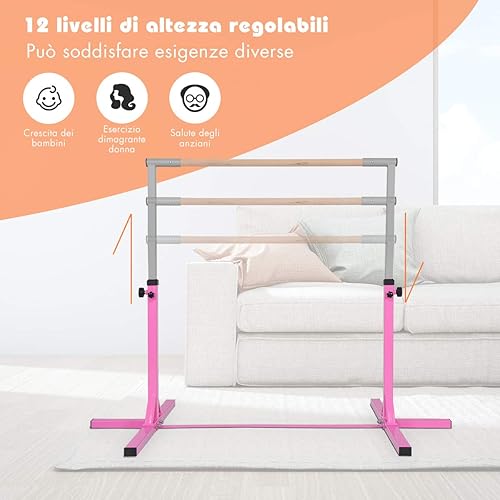 Barra Orizzontale per Bambini Sbarra da Ginnastica Allenamento a Casa Altezza Regolabile 91-150 cm (Rosa) - Ysert