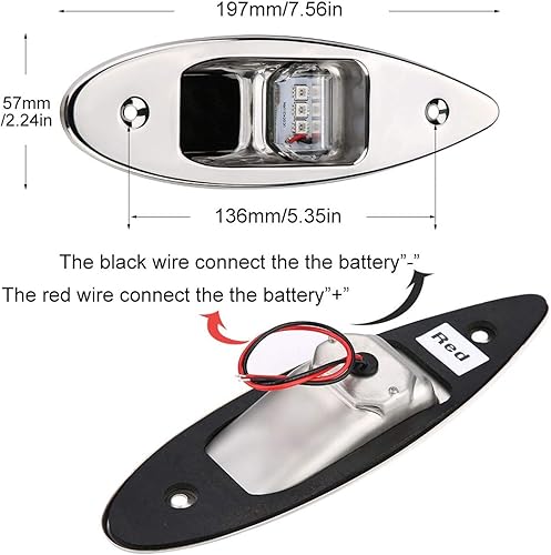 luci barca di navigazione + 2Pcs 12V LED Luci di navigazione per barche Luci laterali di navigazione a incasso in acciaio inox Lampada per barca marina a prua per barca marina Yacht Verde/rosso - Ysert