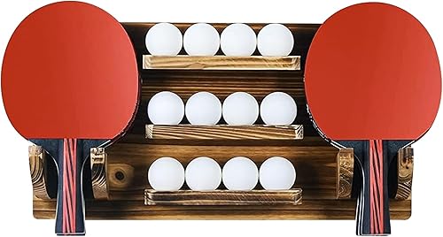 Supporto per racchetta da ping pong, montaggio a parete, in legno, per 6 racchette e 12 palline, organizer per accessori da ping pong, per soggiorno, sala giochi, ufficio - Ysert