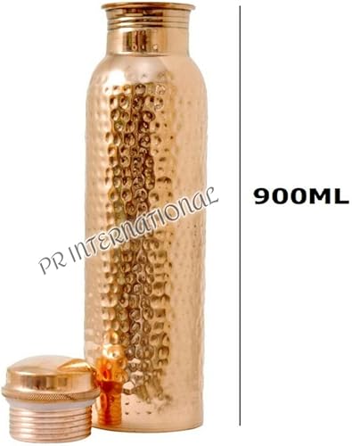PR INTERNATIONAL Bottiglia d'acqua martellata in puro rame con coperchio, 900 ml - Ysert