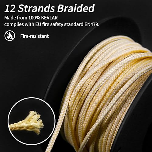 NewDoar Linee in kevlar intrecciato resistente all'abrasione, 1,5 mm, 12 fili, ad alta resistenza, resistente all'usura, ignifugo, adatto per campeggio, kite, pesca, lenze EDC (60 m) - Ysert