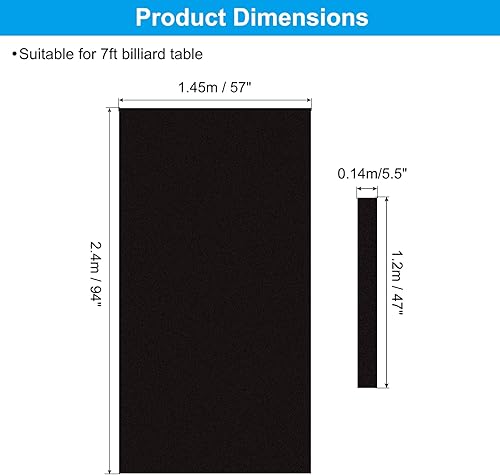 Tessuto per Biliardo 7ft, Feltro per Tavolo Biliardo Professionale con 6 Strisce Panno, Accessori Ricambio in Panno Biliardo per Bar Club, Nero - Ysert