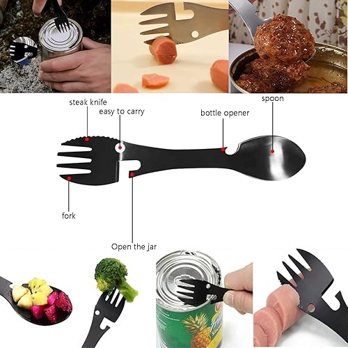 4 Pezzi Posate Campeggio/5 in 1 Sporks Multifunzionale/Adatto per Campeggio, Viaggi, Attività All'Aperto - Ysert