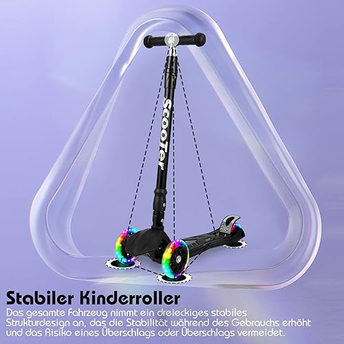 Monopattino pieghevole per bambini, con 3 ruote a LED e manubrio regolabile in altezza, freni posteriori, fino a 50 kg, per scooter bambini dai 3 ai 14 anni - Ysert