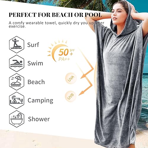Cappotto da surf ad asciugatura rapida asciugamano accappatoio da spiaggia per uomini e donne adulti impermeabile alla sabbia, adatto per surf, nuoto, bagno, più dimensioni grigie - Ysert