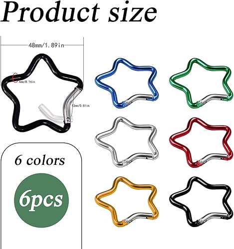 6 moschettoni a stella, moschettoni in alluminio, portachiavi, ganci a molla in metallo, clip di bloccaggio multicolori, per campeggio, viaggi, escursionismo, portachiavi all'aperto - Ysert