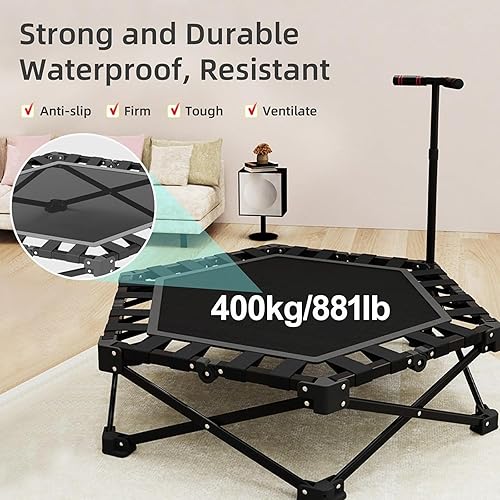 Trampolino rimbalzante Pieghevole, Mini Trampolino Mini Fitness Silenzioso per Allenamento a casa con barretta Regolabile, Trampolino di Esercizio Silenzioso per Allenamento Personale Interno - Ysert