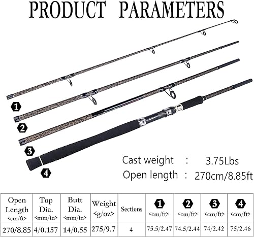 Sougayilang Canna da pesca alla carpa, Porable High Carbon 4 Pc grezzi carpa canna da pesca per viaggi acqua dolce pesca acqua salata - Ysert