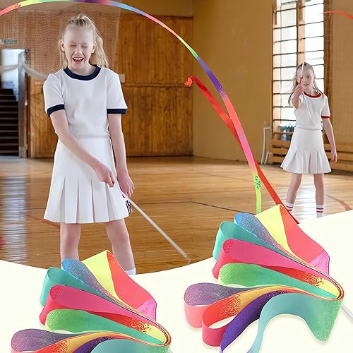 Banda di Danza Ginnastica, Nastro da Ballo, 12 Pezzi 2M Nastro per Ginnastica Ritmica,Nastro Artistico con Bastone Rotante Nastro per Bambini Danza Artistica Ginnastica Ritmica - Ysert