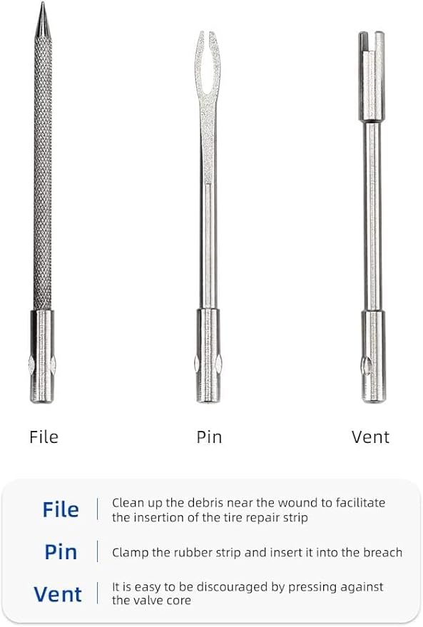 Kit di riparazione pneumatici Tubeless, strumento per pneumatici da bicicletta portatile con 5 strisce in gomma e 3 punte - Ysert