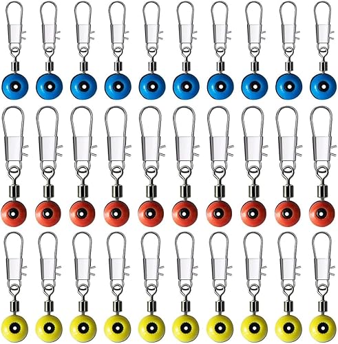 WeddHuis 30 Pezzi Girella da Pesca,Girevoli da Pesca-3 Dimensioni,Connettore Girevole da Pesca,Girelle da Pesca a Canna Pesca,Pesca Girelle con Moschettone per Connettori Clip Girevoli - Ysert