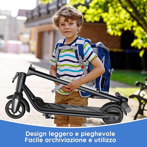 Monopattino elettrico per bambini 6-12 anni, motore 80W, velocità 6/12 km/h, autonomia 8 km, capacità 50 kg, display LED & luci arcobaleno, monopattino pieghevole per bambini - Ysert