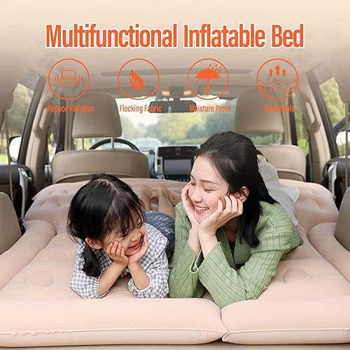 Ergocar Materassino Gonfiabile SUV MPV Floccaggio Materasso Letto per Auto con Pompa per Il Campeggio, Escursionismo, Piscina, Spiaggia, Viaggiare (Beige) - Ysert