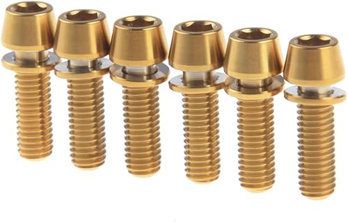 Titanio Gr5 M5 x 16 mm Testa conica a brugola Vite con rondella per Attacco Manubrio, Confezione da 6, Gold - Ysert