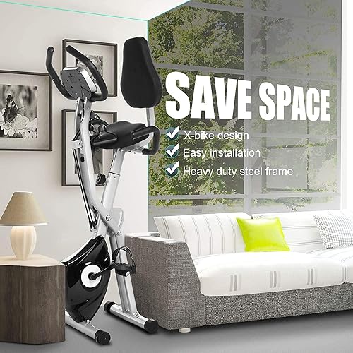 Cyclette, cyclette pieghevole con attacco app, 10 livelli di resistenza regolabili e cardiofrequenzimetro, perfetto per allenamento a casa cardio grigio nero - Ysert