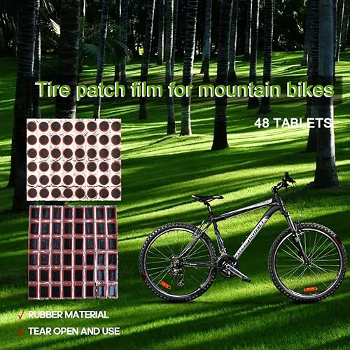 48 Pezzi Kit di Riparazione per Pneumatici di Bici Patch Gomma Bici Kit di Toppe per Riparazione Camera d'Aria Toppe di Gomma Patch Gomma Bici Toppe di Gomma per Riparazione - Ysert
